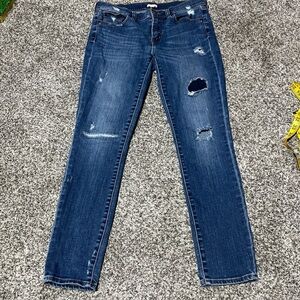 J.Crew Womens Size 27 Mid Rise Medium Wash Stretch Distressed Skinny Denim Jeans